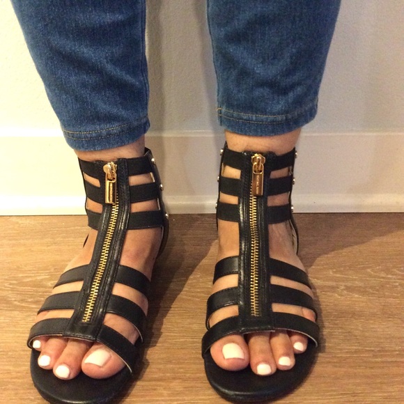 Black and Gold Michael Kors Gladiator Sandals - Picture 2 of 6